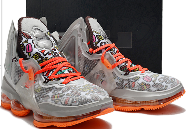 Nike LeBron James 19 Leopard Print Grey Orange Shoes - Click Image to Close